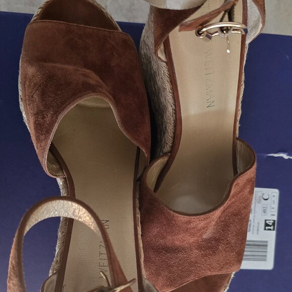 Stuart Weitzman suede tan wedge sandal 11.5M - Picture 3 of 8